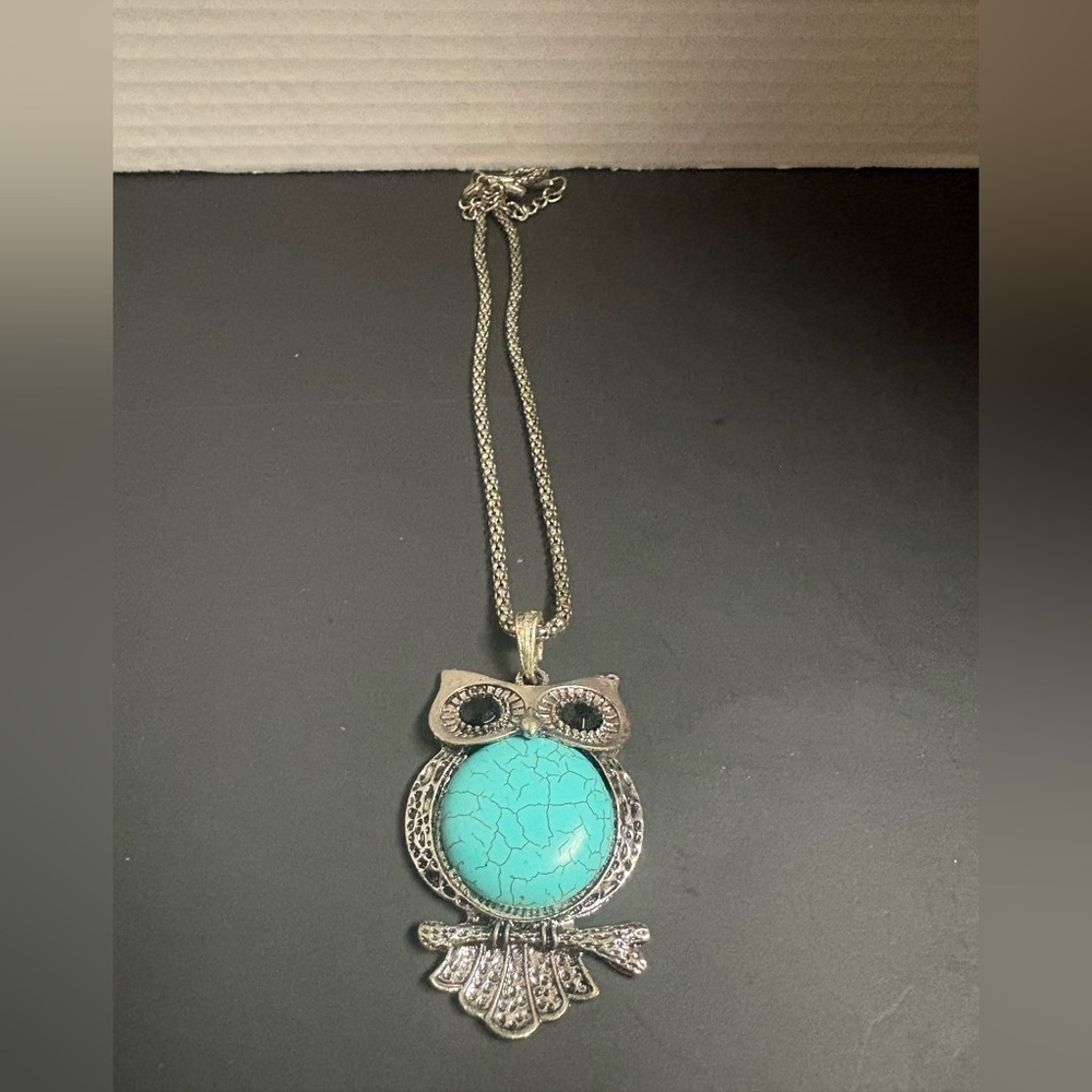 Turquoise Owl Pendant Necklace - Silver Tone Women’s Jewelry fashion jewelry